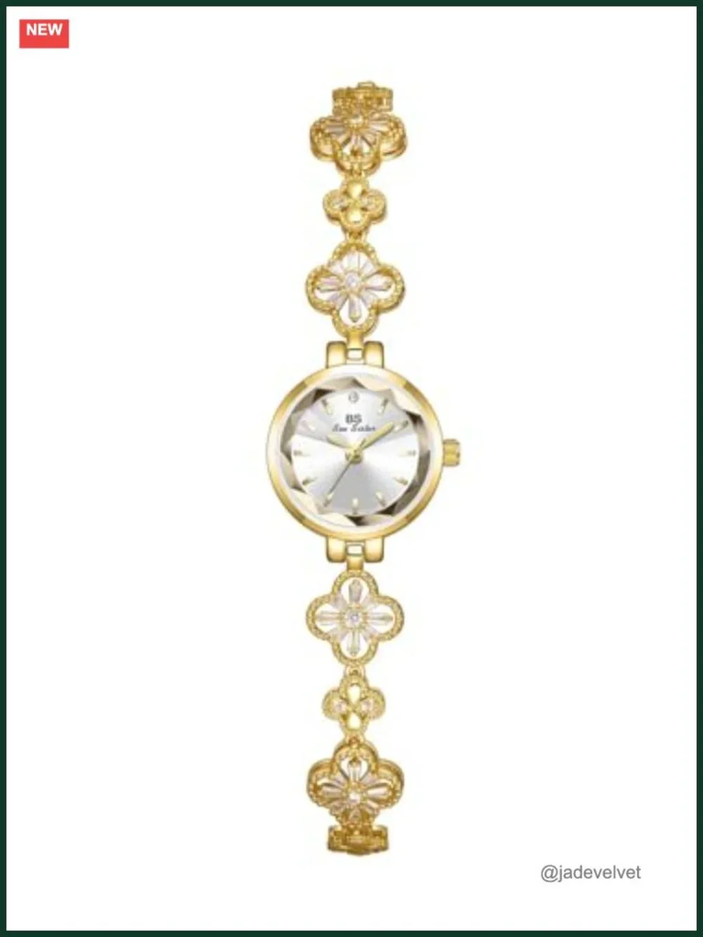 Vintage Gold Bracelet Watch for Women Dainty Four Leaf Clover Quartz Dress